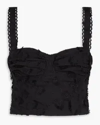 FARM Rio Cropped embroidered crepe bustier top - Black Black