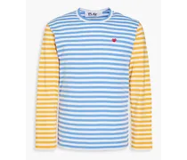 Appliquéd striped cotton-jersey T-shirt - Blue