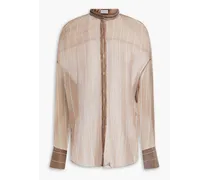 Bead-embellished silk-chiffon shirt - Gray