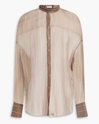 Brunello Cucinelli Bead-embellished silk-chiffon shirt - Gray Gray