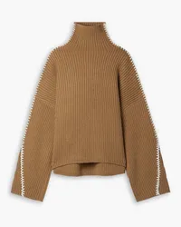 Rag & Bone Ingrid whipstitched ribbed wool turtleneck sweater - Brown Brown