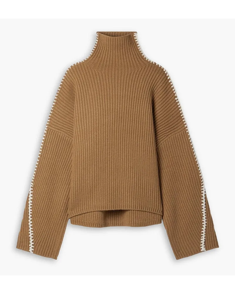 Rag & Bone Ingrid whipstitched ribbed wool turtleneck sweater - Brown Brown