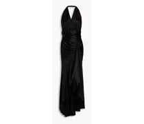 Open-back gathered silk-blend dress - Black
