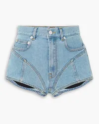 Thierry Mugler Spiral paneled denim and stretch-jersey shorts - Blue Blue