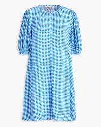 Ganni Gingham crepe mini dress - Blue Blue