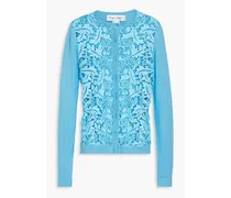 Guipure lace silk-blend cardigan - Blue