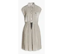 Bead-embellished corduroy shirt dress - Gray