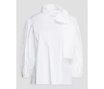 Pussy-bow cotton-blend poplin blouse - White