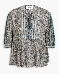 ba&sh Tobias gathered floral-print woven top - Neutral Neutral