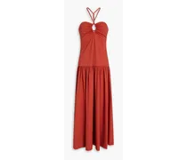 Knotted cutout stretch-jersey maxi dress - Red