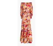 Off-the-shoulder printed cotton-voile maxi dress - Yellow
