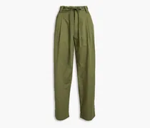 Alma pleated cotton and linen-blend tapered pants - Green