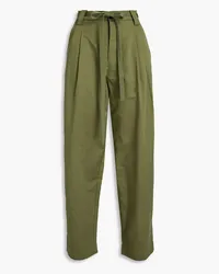 A.L.C. Alma pleated cotton and linen-blend tapered pants - Green Green