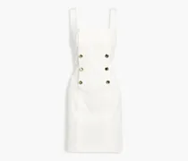 Button-embellished cotton-blend twill mini dress - White