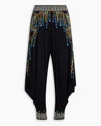 Camilla Crystal-embellished printed stretch-jersey tapered pants - Black Black