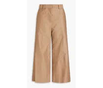 Cropped cotton-sateen wide-leg pants - Neutral