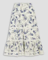 The Great Lace-trimmed tiered floral-print cotton-voile midi skirt - White White