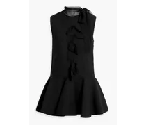 Fluted chiffon-trimmed wool and silk-blend mini dress - Black