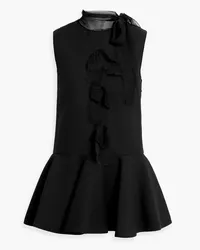 Valentino Garavani Fluted chiffon-trimmed wool and silk-blend mini dress - Black Black