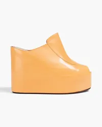 Dries van Noten Glossed-leather wedge mules - Orange Orange