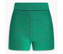 Nirvana Speechless striped ribbed stretch-cotton shorts - Green