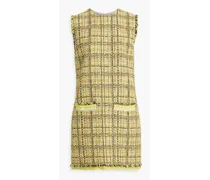 Frayed cotton-blend tweed mini dress - Yellow