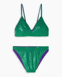 Oséree Layered two-tone stretch-lamé bikini - Green Green