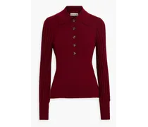 Basma ribbed wool and cotton-blend polo sweater - Burgundy