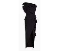 Aurora one-shoulder wrap-effect ruffled scuba gown - Black