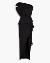 Rachel Gilbert Aurora one-shoulder wrap-effect ruffled scuba gown - Black Black