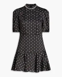 Sandro Embellished printed satin-twill mini dress - Black Black