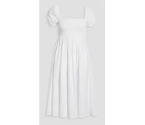 Mira off-the-shoulder cotton-blend poplin midi dress - White
