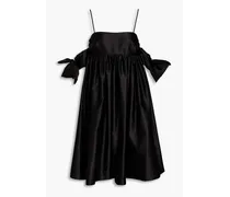Cold-shoulder bow-detailed satin dress - Black