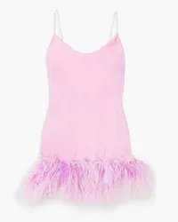 Oséree Feather-trimmed duchesse-satin mini dress - Pink Pink