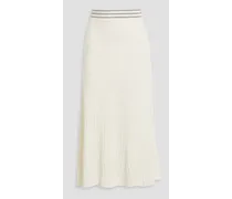 Ribbed merino wool and cashmere-blend midi skirt - White