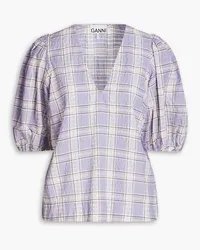 Ganni Checked cotton-blend seersucker top - Purple Purple