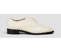 Faux pearl-embellished leather brogues - White