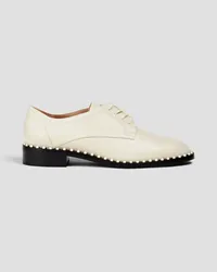 Stuart Weitzman Faux pearl-embellished leather brogues - White White