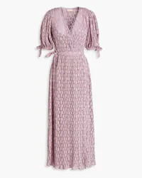 byTiMo Pleated belted crocheted lace midi wrap dress - Purple Purple