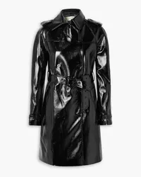 Michael Kors Belted crinkled faux patent-leather trench coat - Black Black