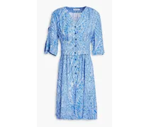 Monic pleated printed crepe mini dress - Blue