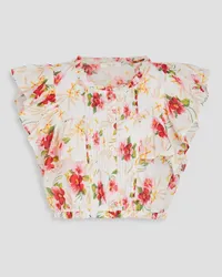 LoveShackFancy Nora cropped pintucked floral-print cotton top - White White