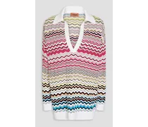 Crochet-knit cotton-blend polo sweater - White