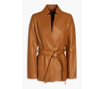 Belted leather jacket - Brown