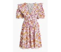 Ophelia ruffled printed cotton-blend poplin mini dress - Yellow