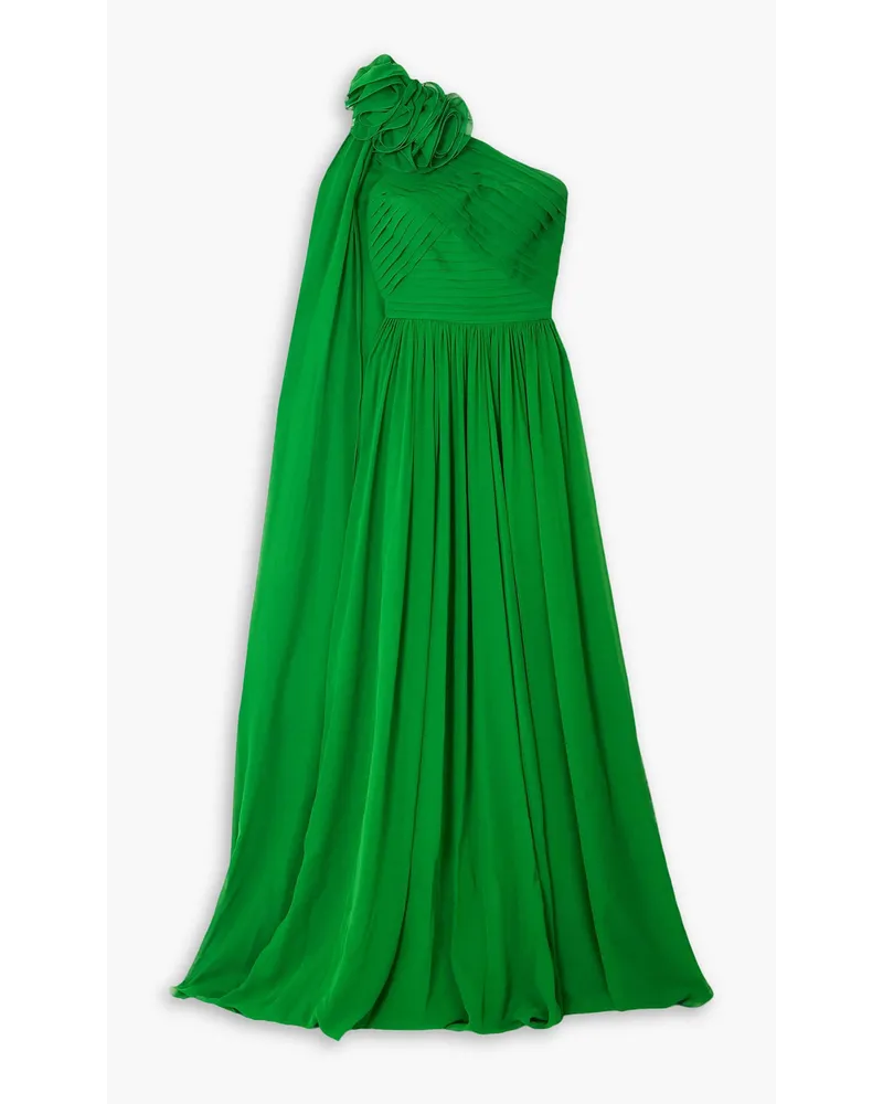 Elie Saab One-shoulder pleated silk-georgette gown - Green Green