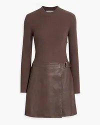 Derek Lam Nancy wrap-effect cotton-blend and leather mini dress - Brown Brown