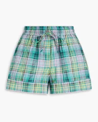 Ganni Checked cotton-blend seersucker shorts - Blue Blue