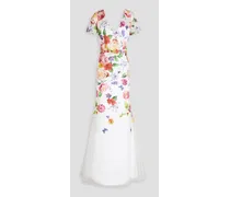 Embroidered tulle gown - White