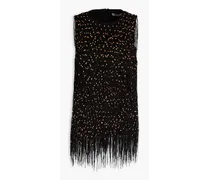 Beaded fringed tulle top - Black